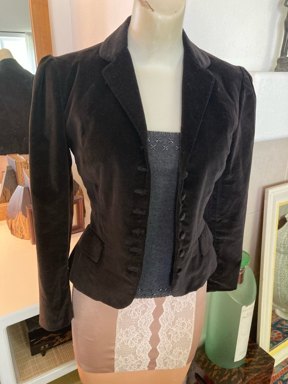 Vintage Made in America Ralph Lauren Black Velvet Fitted Women's Blazer